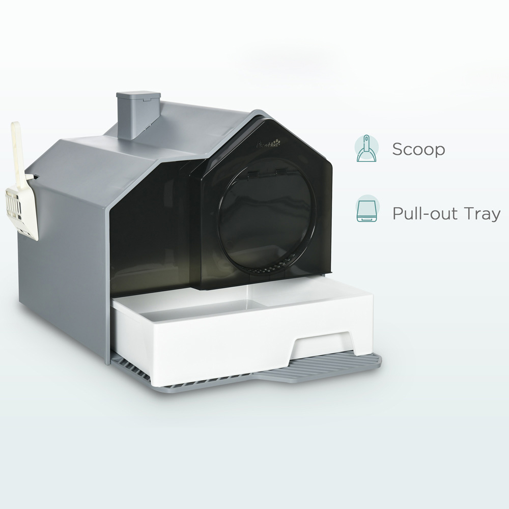 PawHut Grey Hut-Syle Cat Litter Box 47 x 45 x 42cm Image 4