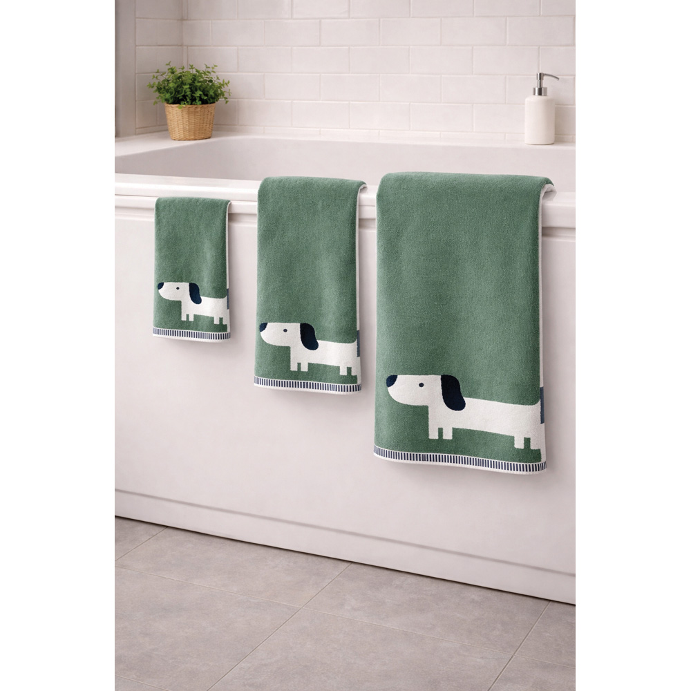 Bellissimo Home Cotton Green Sausage Dog Jacquard Bath Towel Image 3