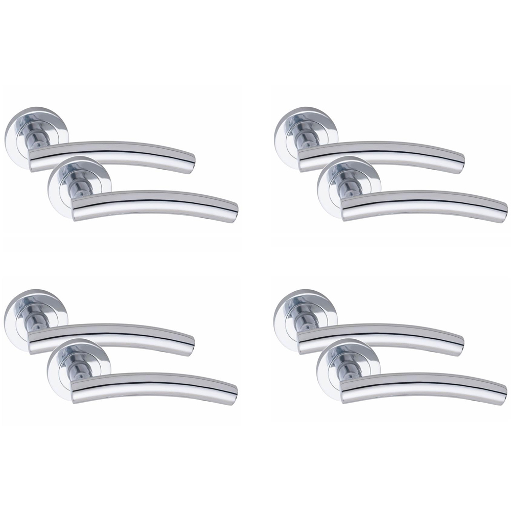 Golden Grace Polished Chrome Arched T-Bar Door Handle with Spindle and Fixing 4 Pack Image 1
