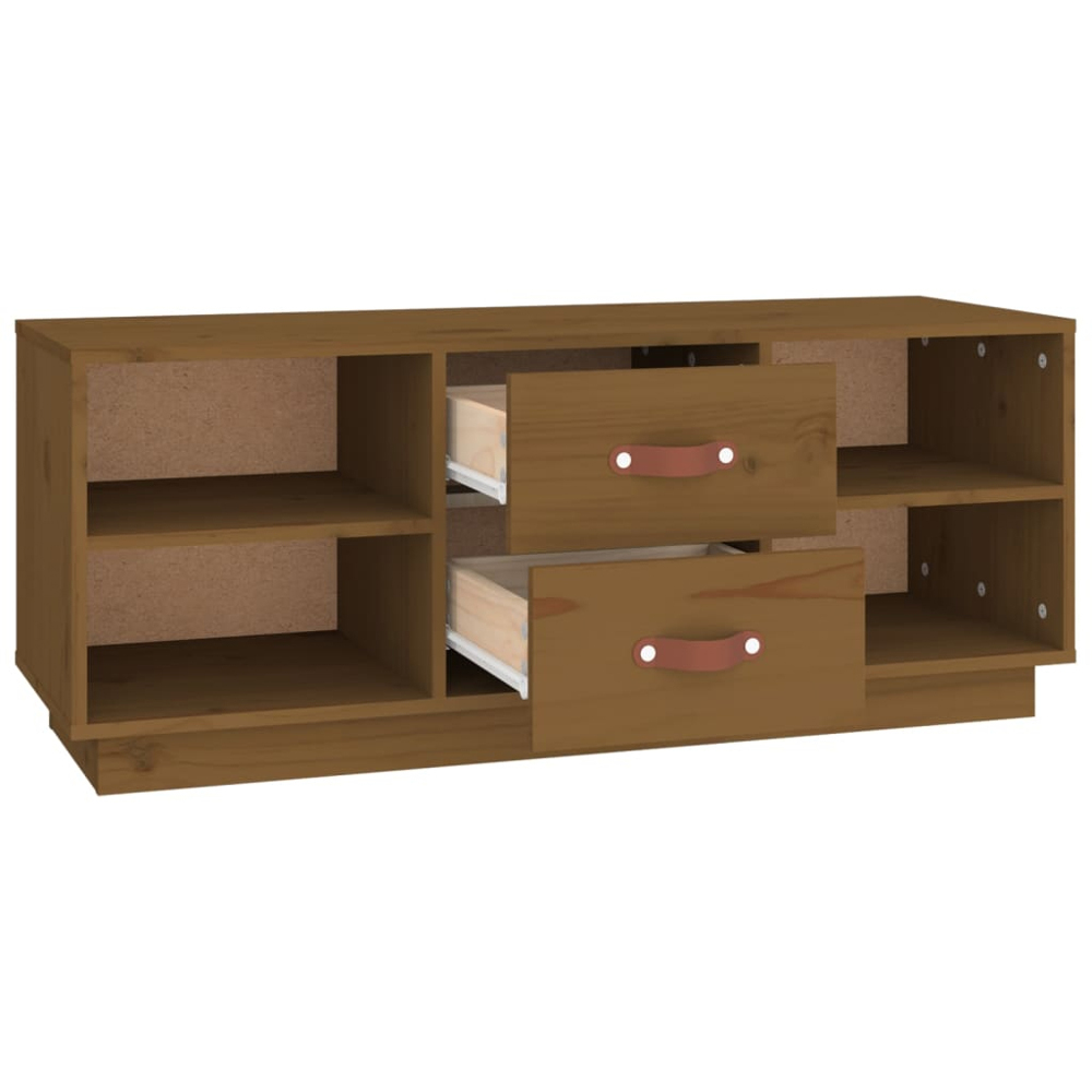 vidaXL 2 Drawer 4 Shelf Honey Brown Solid Pine Wood TV Cabinet Image 7