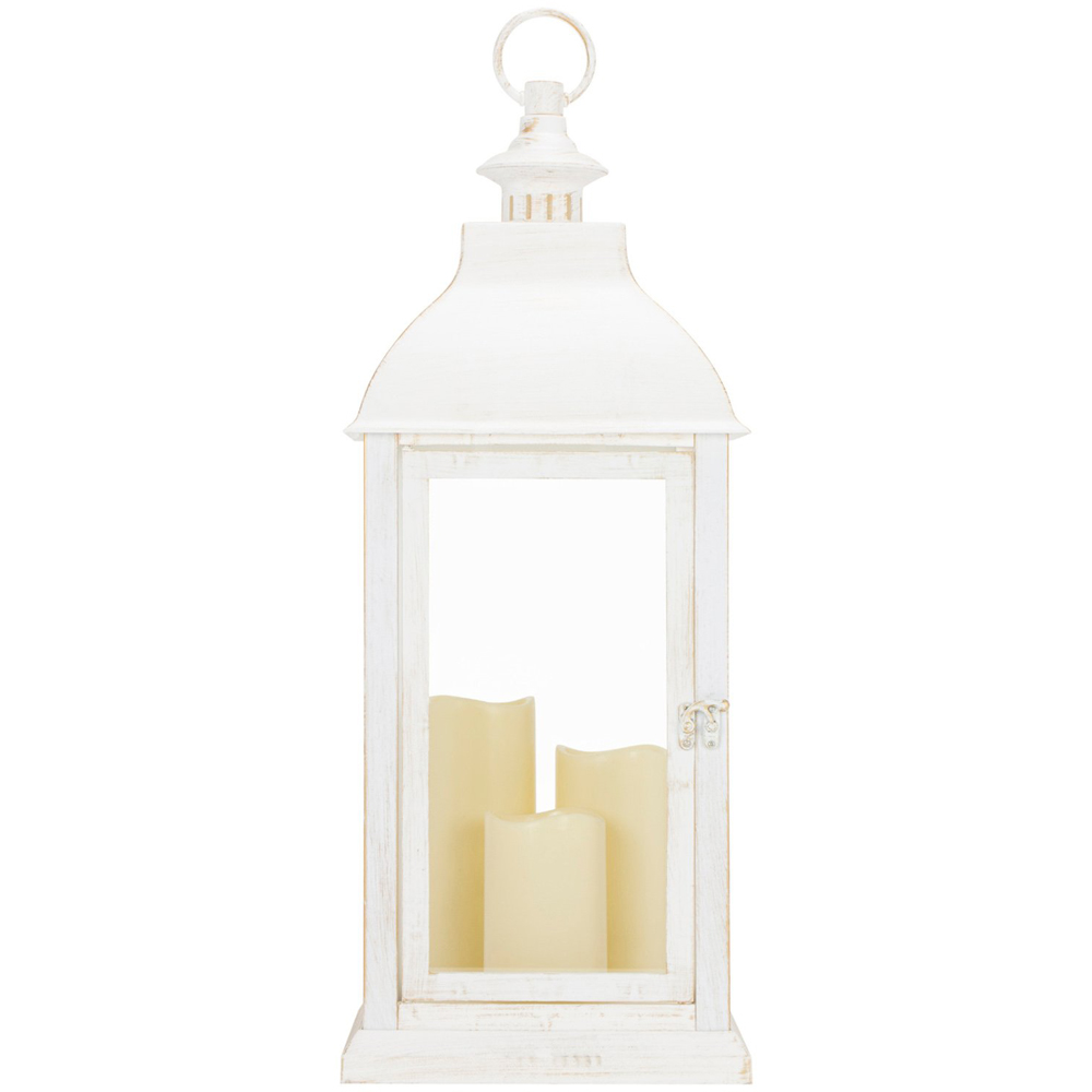 White Washed Triple LED Lantern Image 3