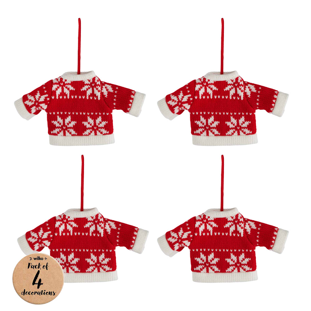 Wilko Merry Red Knitted Jumper Decoration 4 Pack Image 1