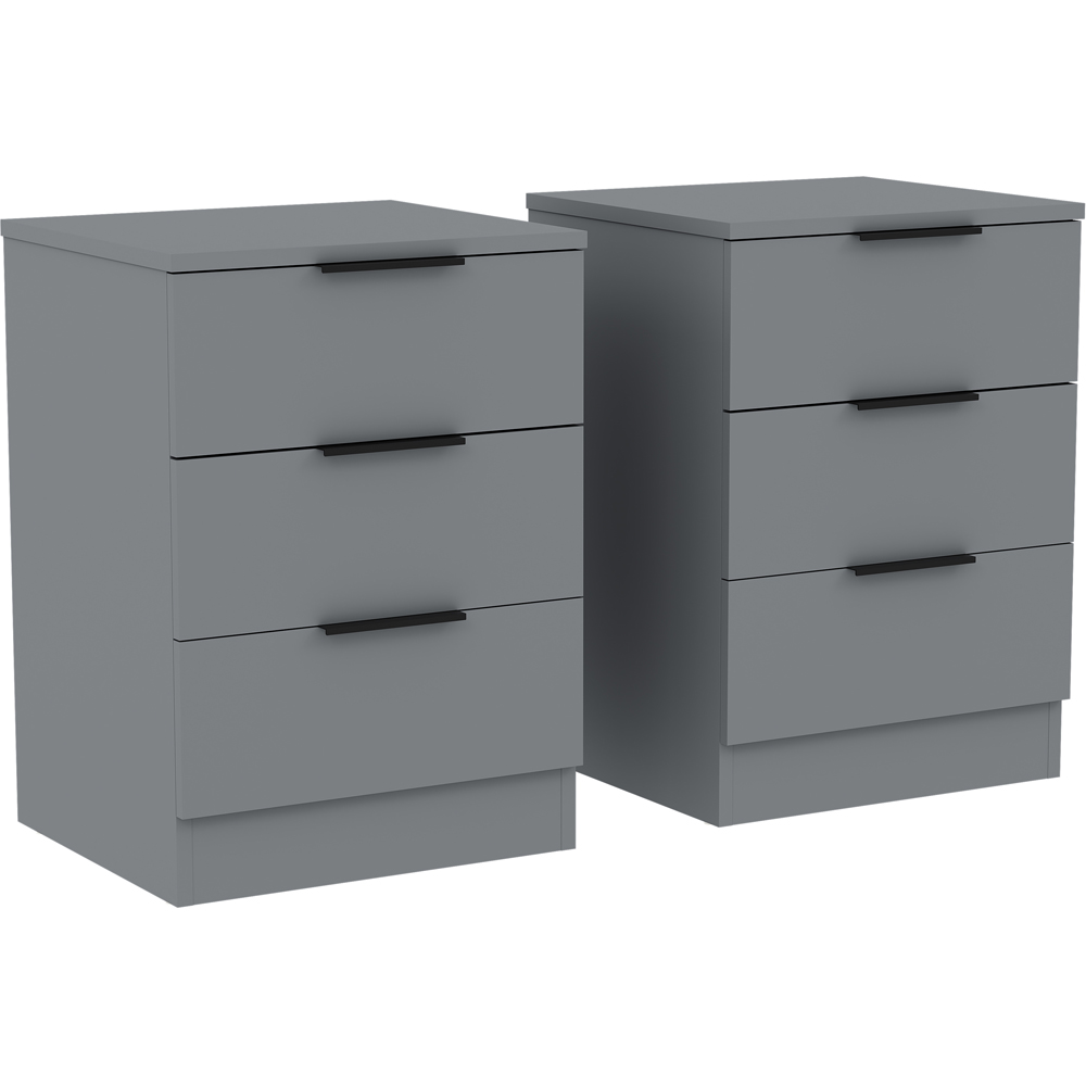 VIDA DESIGNS Trega 3 Drawer Grey Bedside Cabinet Set of 2 Image 3