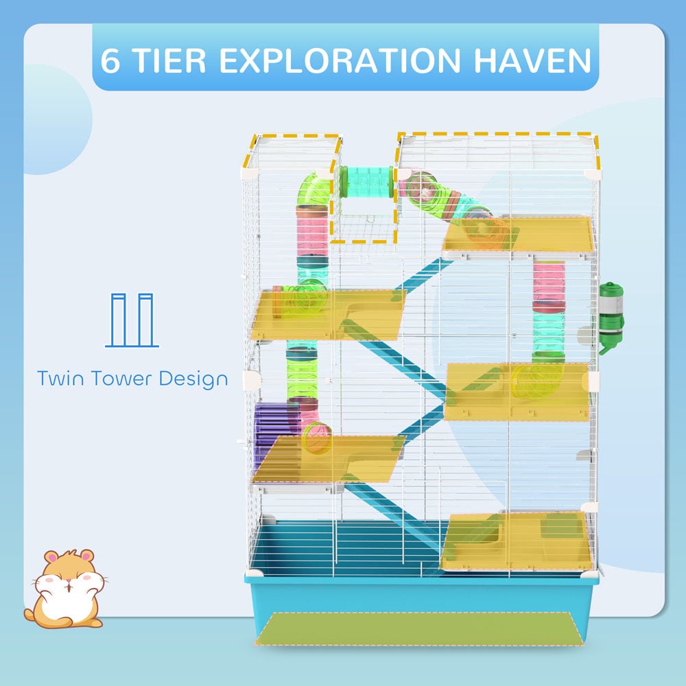 PawHut Light Blue 6 Tier Hamster Cage with Twin Tower and Accessories Image 8