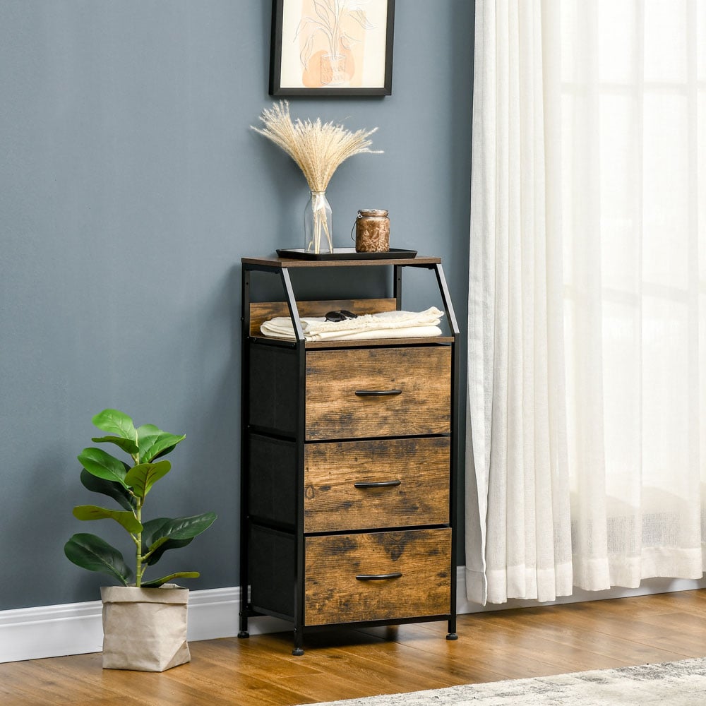 Portland 3 Drawers Rustic Brown Industrial Storage Cabinet Image 4