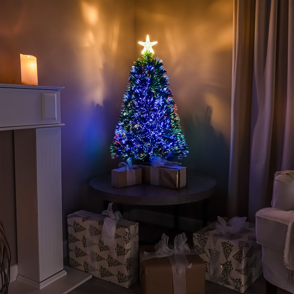 The Christmas Centre Warm White LED Green Fibre Optic Artificial Xmas Tree 4ft Image 2
