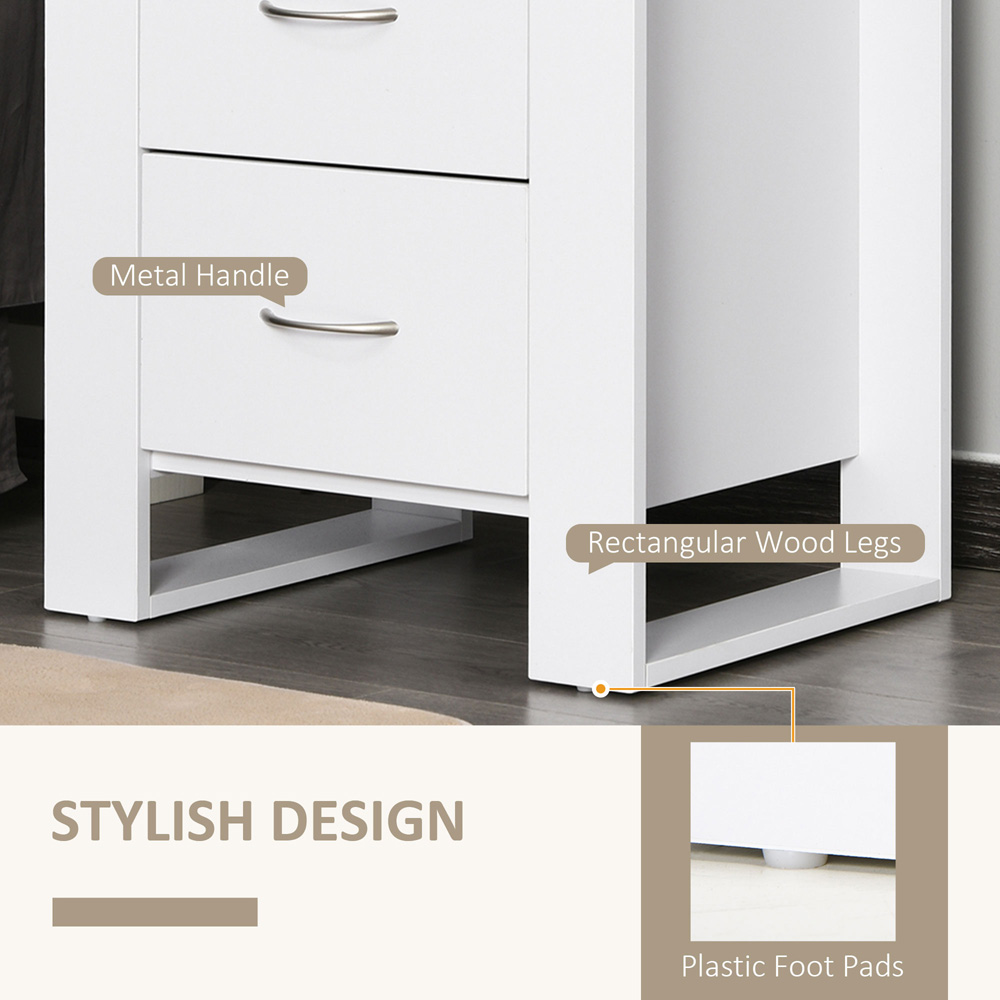 Portland 2 Drawer White Modern Boxy Bedside Table Image 5