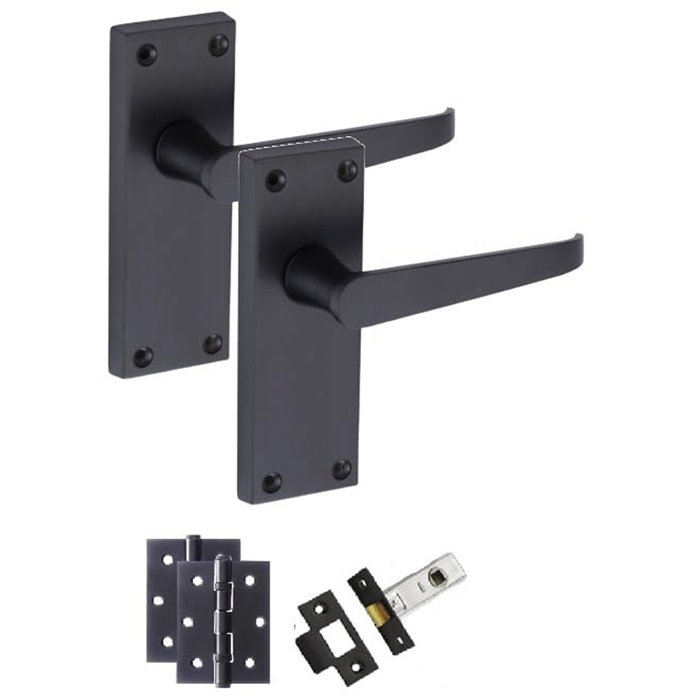Golden Grace Matt Black Victorian Straight Latch Door Handle Pair 120 x 40mm 6 Pack Image 2
