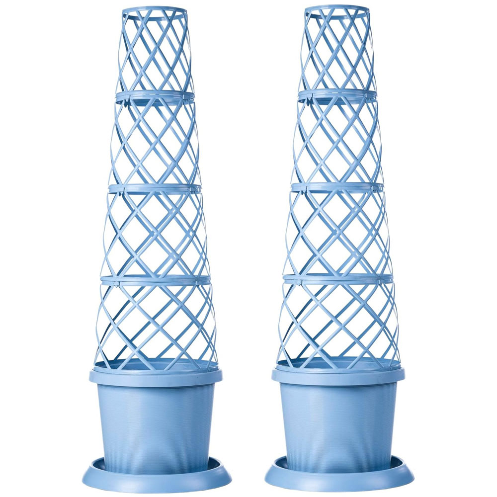 Garden Gear Mayan Blue Plastic Tower Pot with Saucer 42cm 2 Pack Image 1