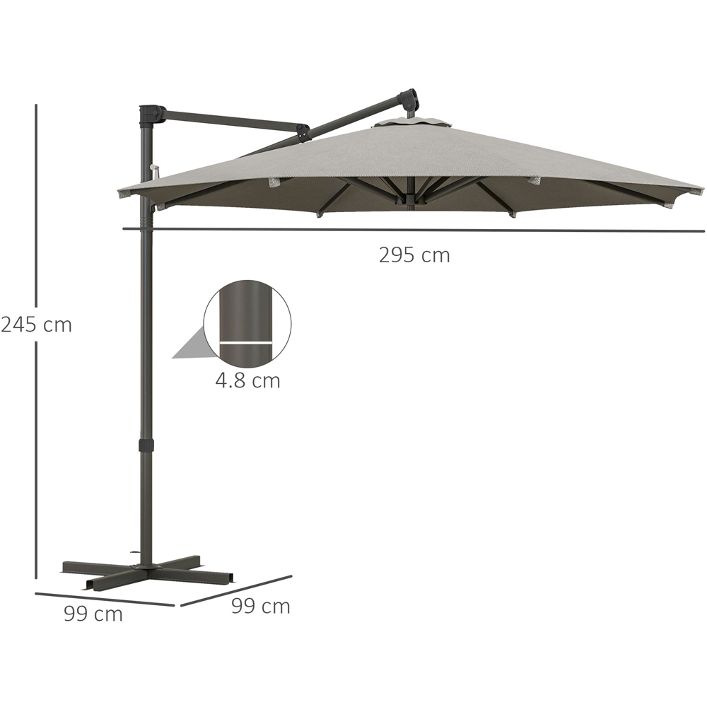 Outsunny Light Grey Crank and Tilt Cantilever Banana Parasol with Cross Base 3m Image 7