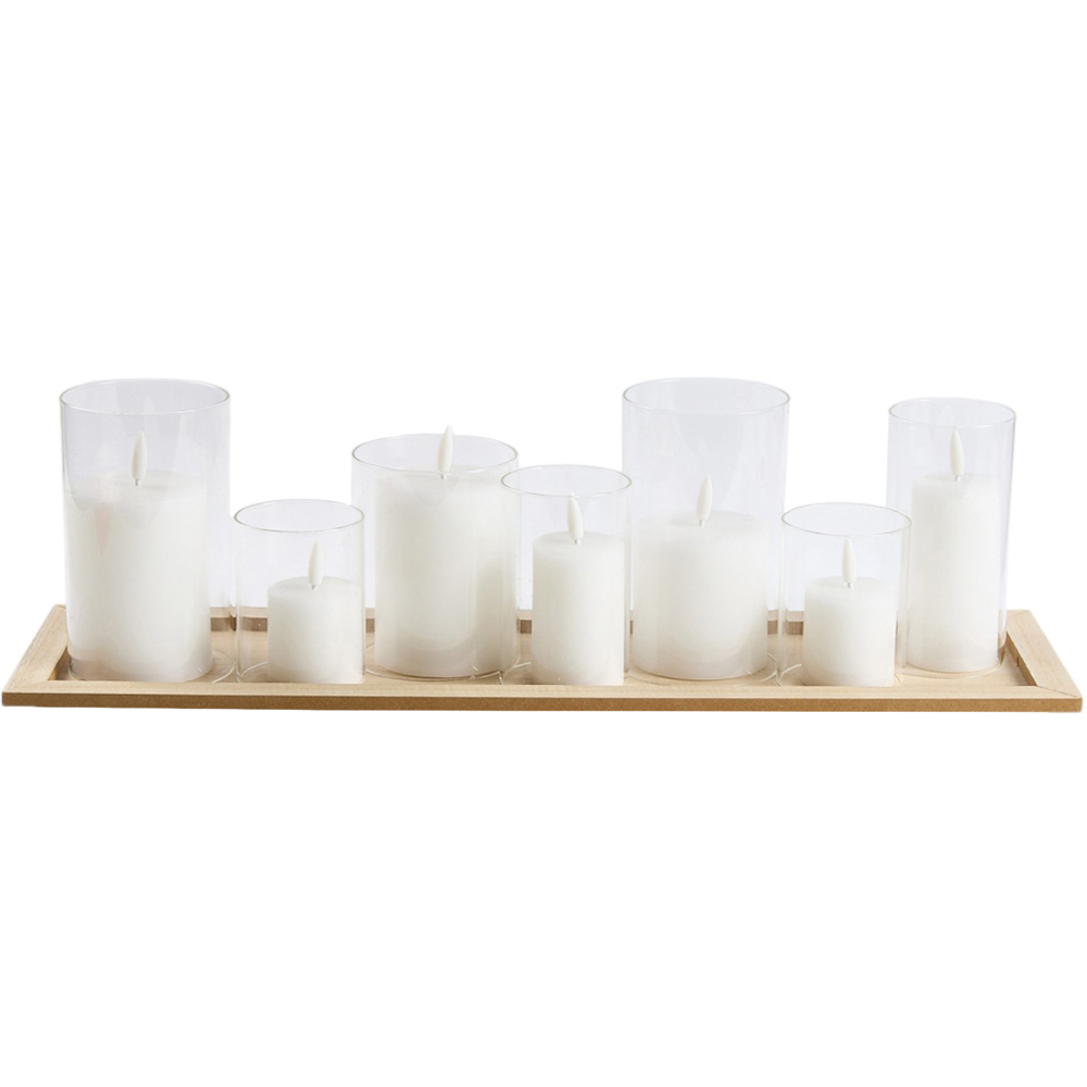 Set of 7 LED Candle Tray Clear Glass Image 5