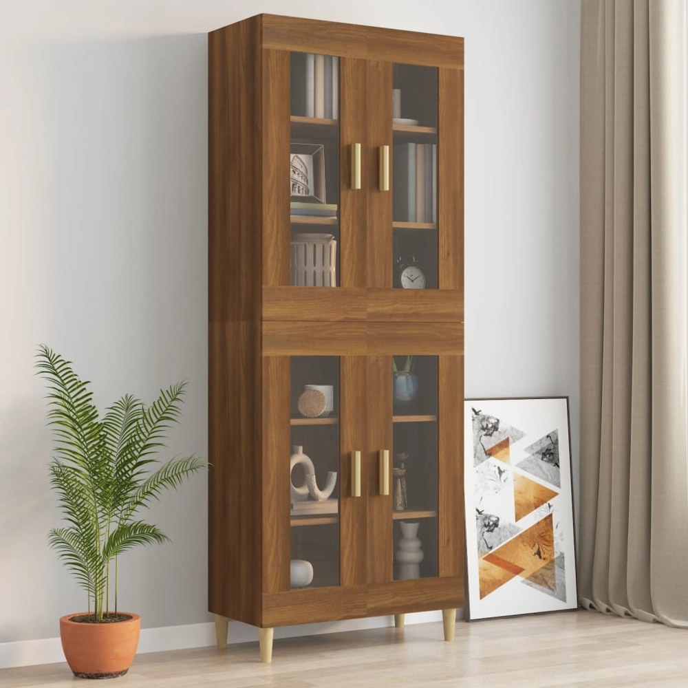 vidaXL 2 Glass Door 3 Shelf Brown Oak Wall Mounted Cabinet Image 9