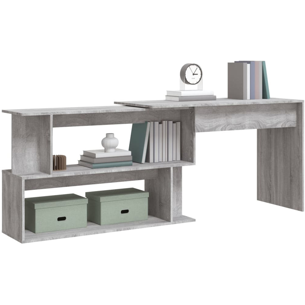 vidaXL 2 Shelf L-Shaped Modern Corner Desk Grey Sonoma Image 3