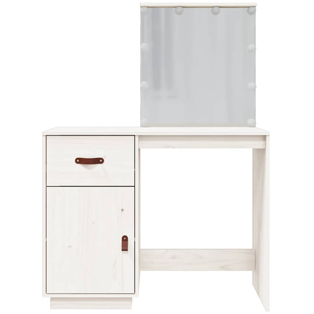 vidaXL Single Door Single Drawer White Solid Wood Pine Dressing Table with LED Mirror Image 6