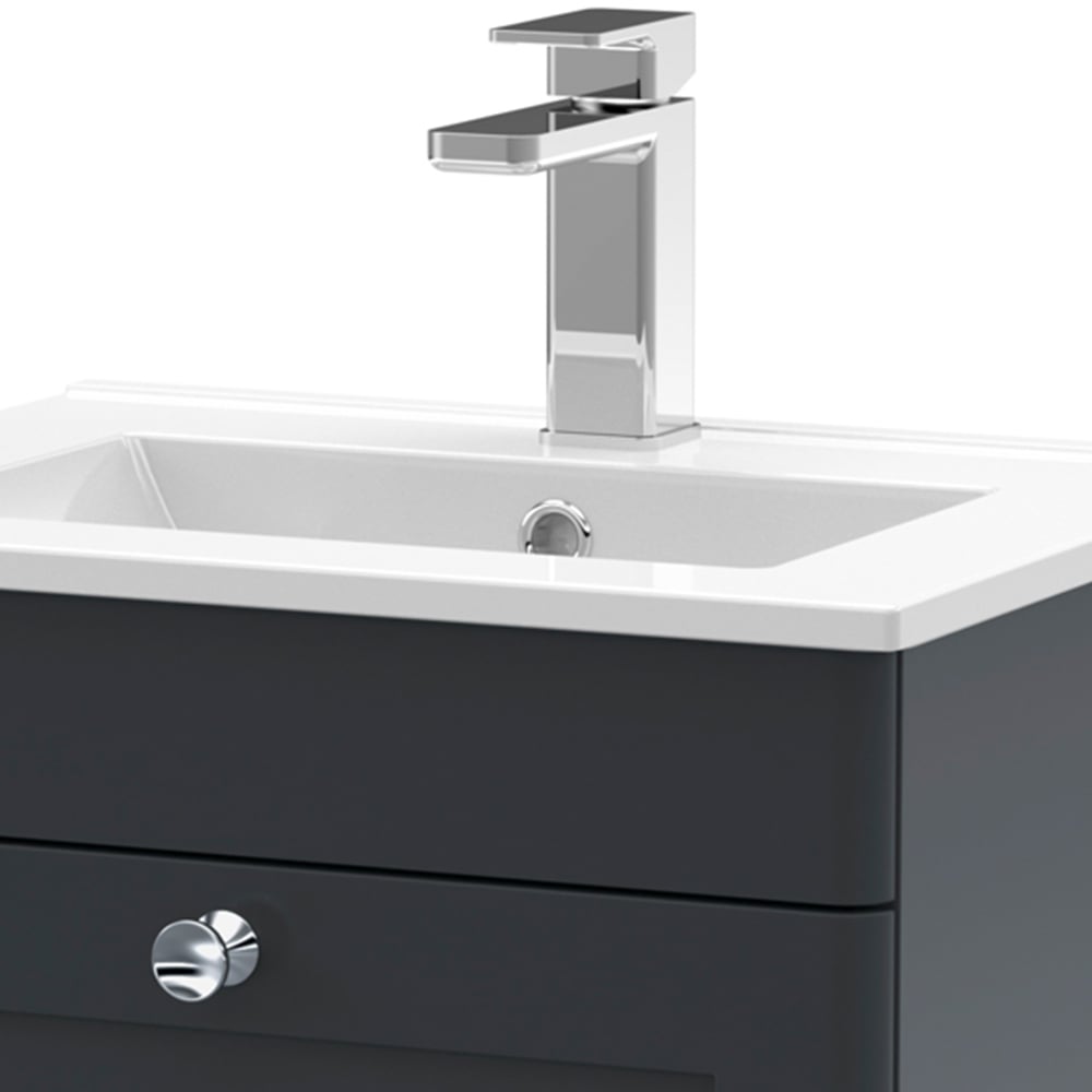 nuie Classique Single Drawer Soft Black Wall Hung Unit and Minimalist Ceramic Basin 500mm Image 2