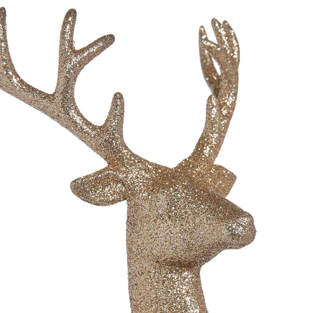 Wilko Luxe Sparkle Gold Glitter Large Stag Christmas Decoration Image 2