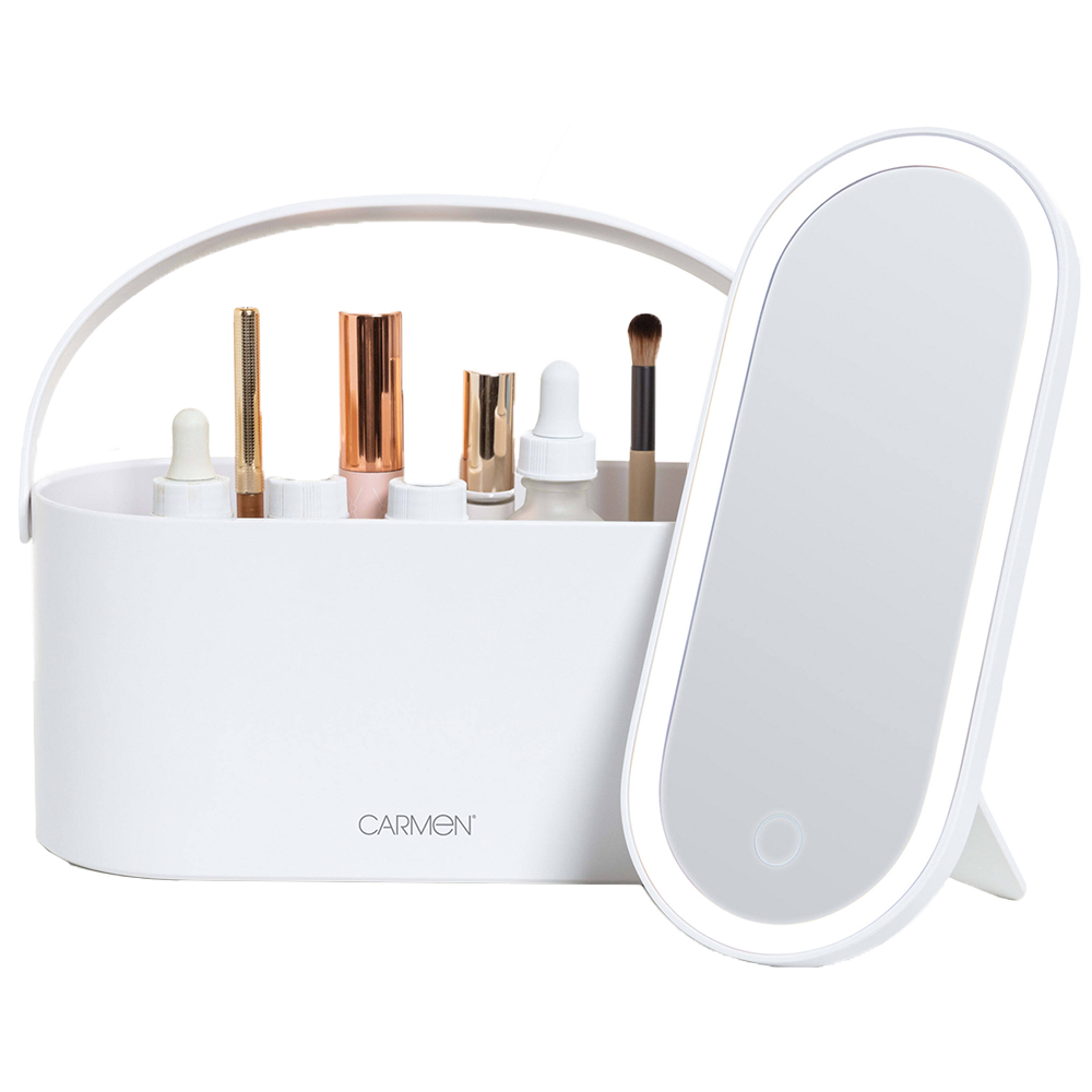 Carmen White Cosmetic Case with LED Mirror Image 1