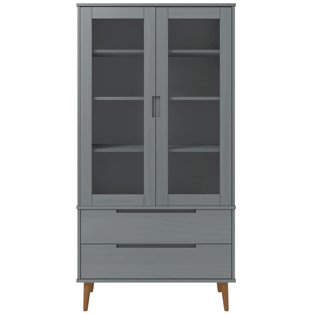 vidaXL 2 Door 2 Drawer 4 Shelf Grey Solid Pine Wood Vitrine Cabinet Image 4