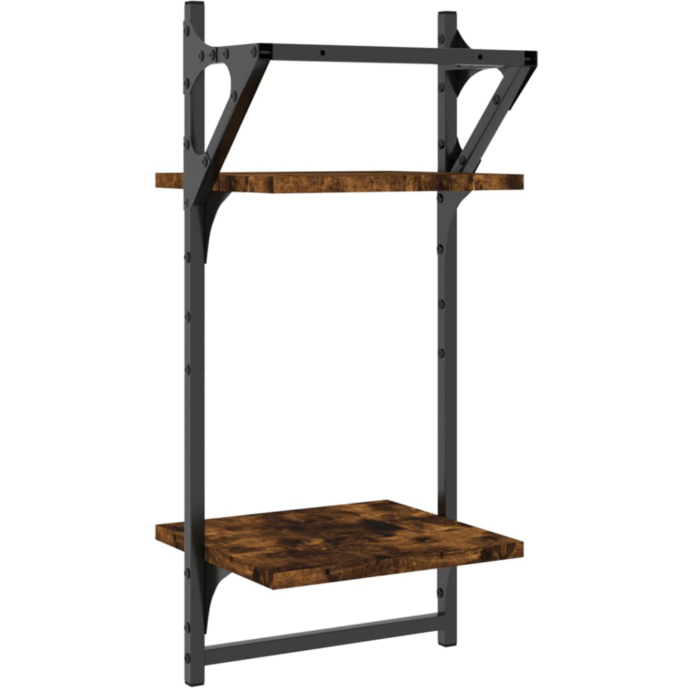 vidaXL 2-Tier Smoked Oak Wall Shelf with Bars Set of 2 Image 6