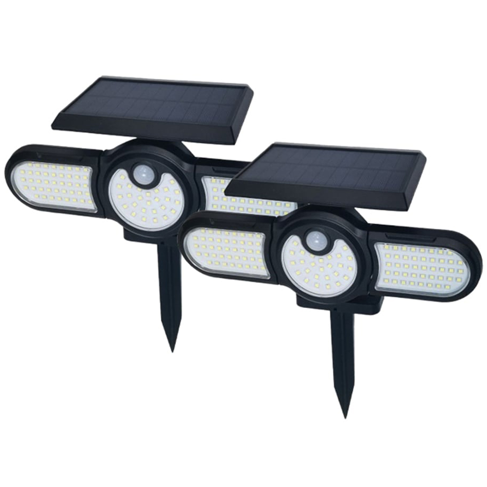 ExtraStar 6500K PIR Sensor LED Solar Garden Spike Floodlight 5W 2 Pack Image 1