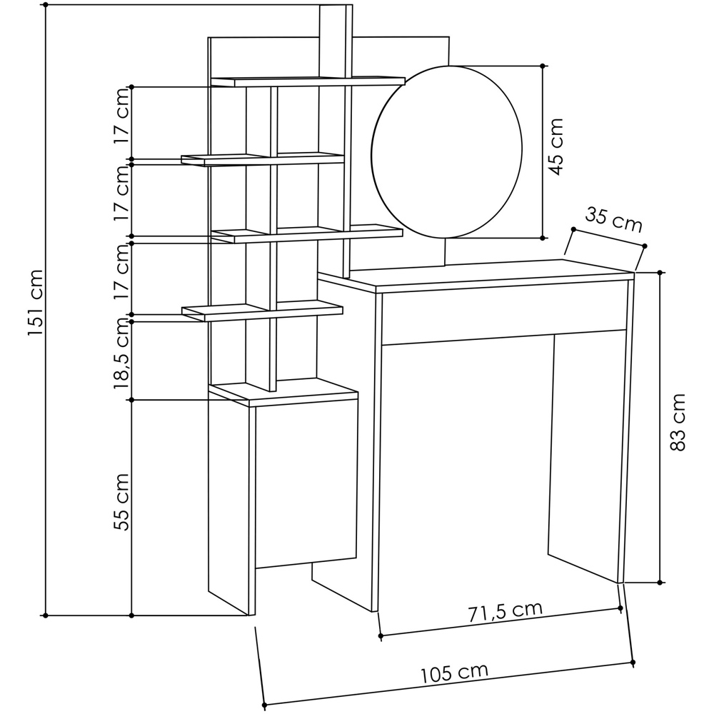 GFW Freyja Single Door Single Drawer White Dressing Table with Mirror Image 7