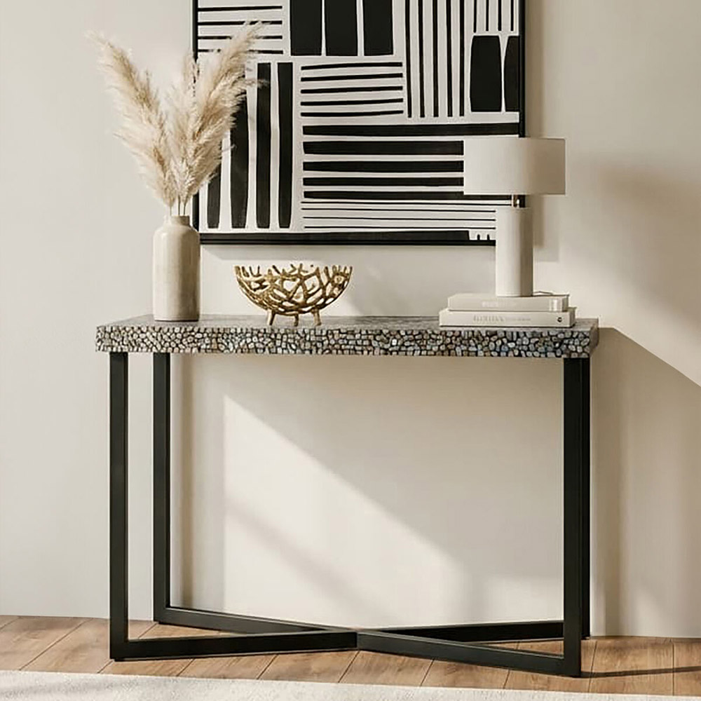 Premier Housewares Fusion Crackle Shell Mosaic Rectangular Console Table Image 3