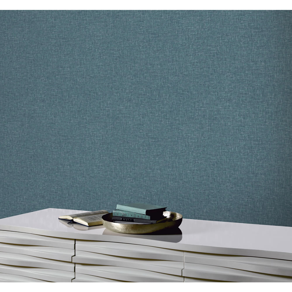 Arthouse Wallpaper Linen Texture Teal Wilko