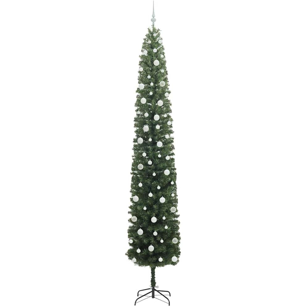 vidaXL Green Artificial Christmas Tree with LEDs White Decoration Ornaments 9ft Image 4