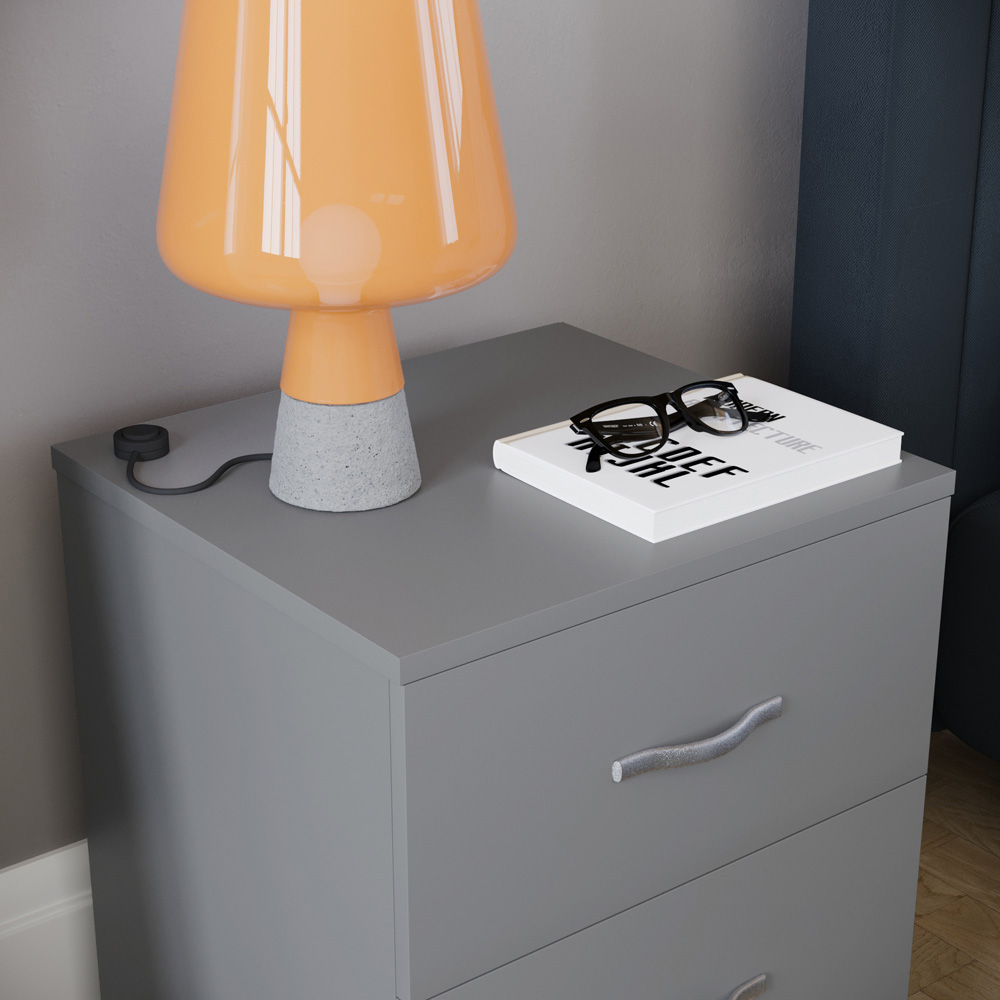 Vida Designs Riano 2 Drawer Grey Bedside Table Image 3