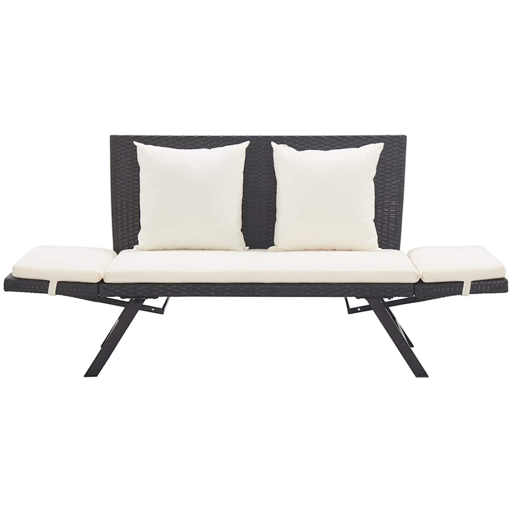 vidaXL 2 in 1 Black PE Rattan Garden Bench with Cushions Image 2