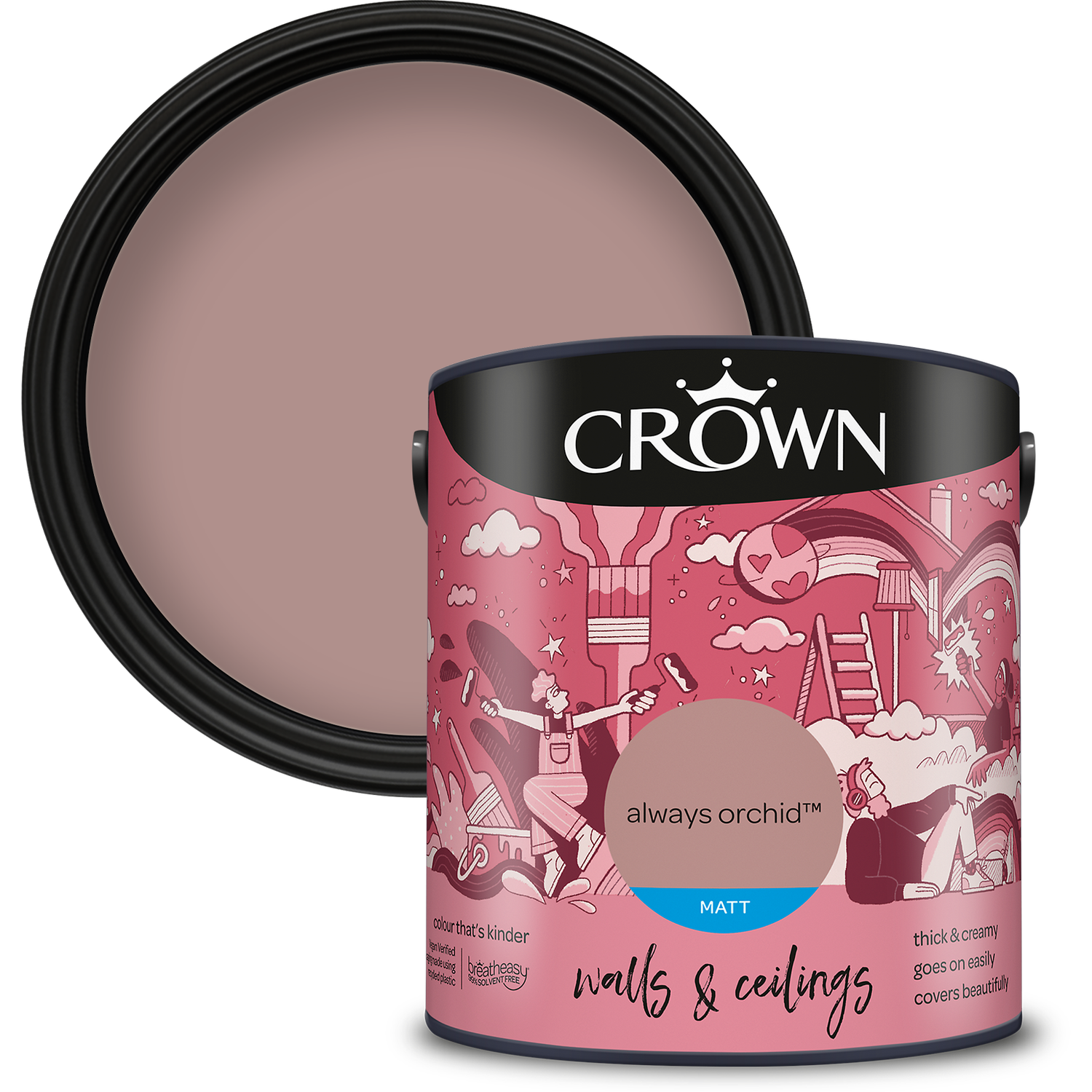 Crown Walls and Ceilings Always Orchid Matt Emulsion Paint 2.5L Image 1