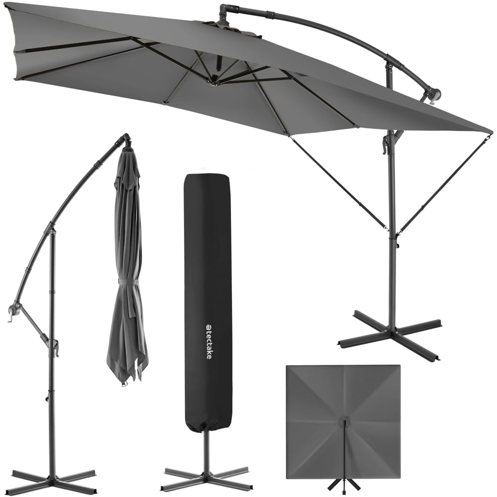tectake Apollo Light Grey Adjustable Tilt Cantilever Parasol 2.5 x 2.5m Image 2