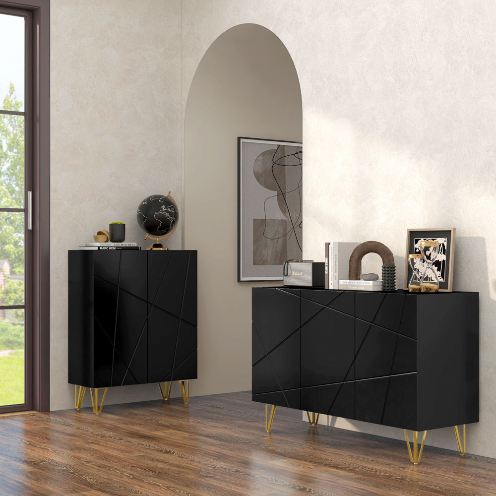 HOMCOM 3 Door Black Storage Cabinet with Adjustable Shelf Image 5