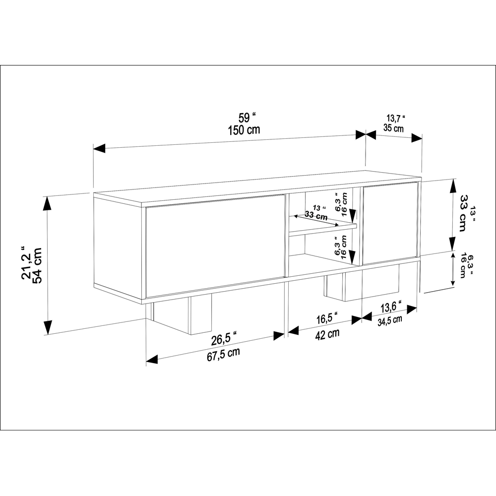 Decorotika Monaco 2 Door 2 Shelf Walnut Traverter TV Unit Image 8