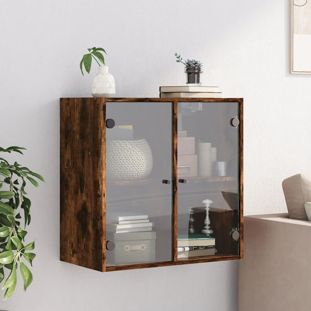 vidaXL 2 Door Smoked Oak Glass Wall Cabinet Image 3