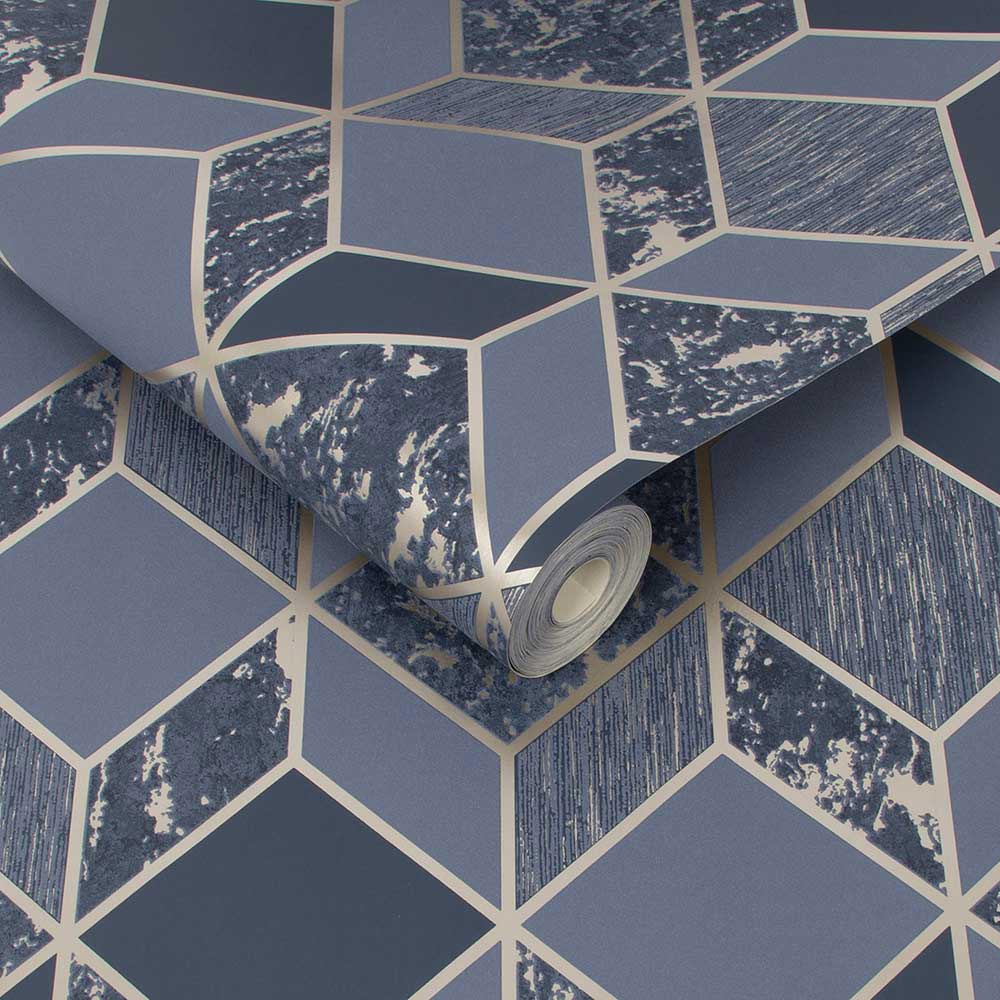 Superfresco Vittorio Wallpaper Navy/Pale Gold Wilko