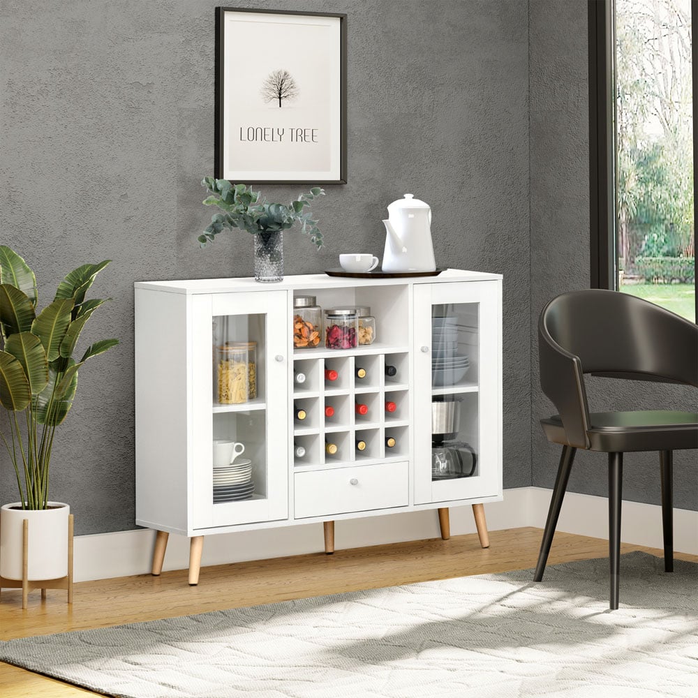 Portland 2 Door Single Drawer White Sideboard with Wine Racks Image 4