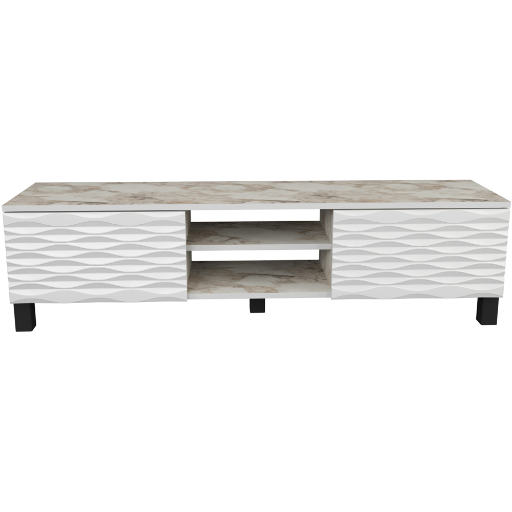 Decorotika Lukas 2 Door 2 White Marble and White TV Unit Image 6