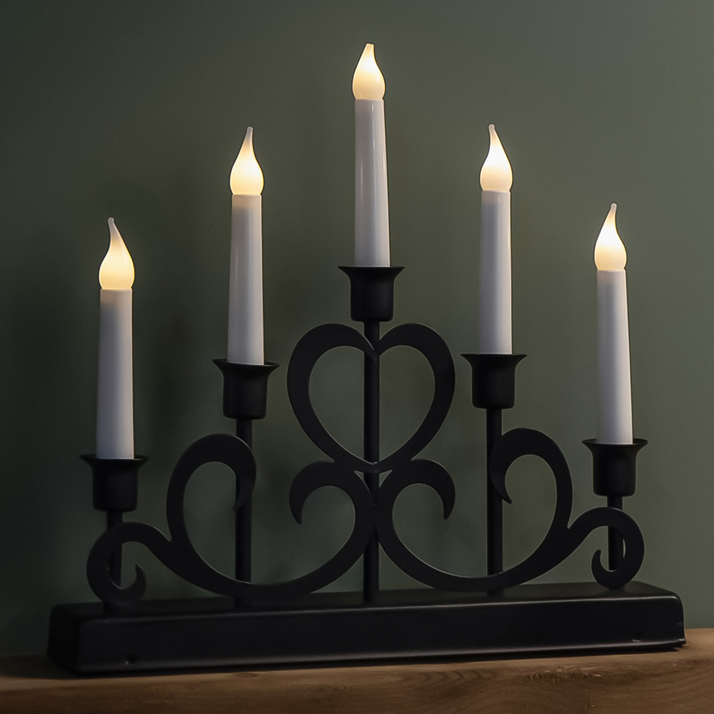 Samuel Alexander 5 Warm White LED Black Metal Light Up Christmas Candle Bridge 32cm Image 1