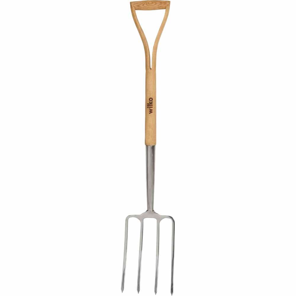 Wilko Wood Handle Stainless Steel Digging Fork Image 1