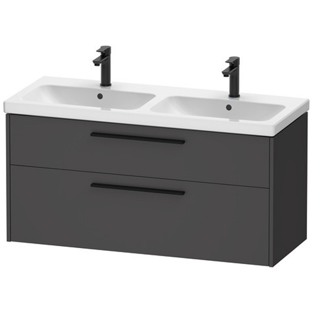 Duravit D-Code 2 Drawer Matt Graphite Wall Hung Vanity Unit with Black Handle 1184 x 460mm Image 1