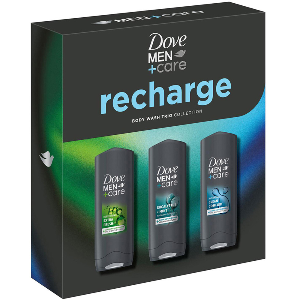 Dove Men+Care Recharge Comfort Extra Fresh Eucalyptus Mint Scent Bodywash Trio Gift Set 250ml 3 Pack Image 4