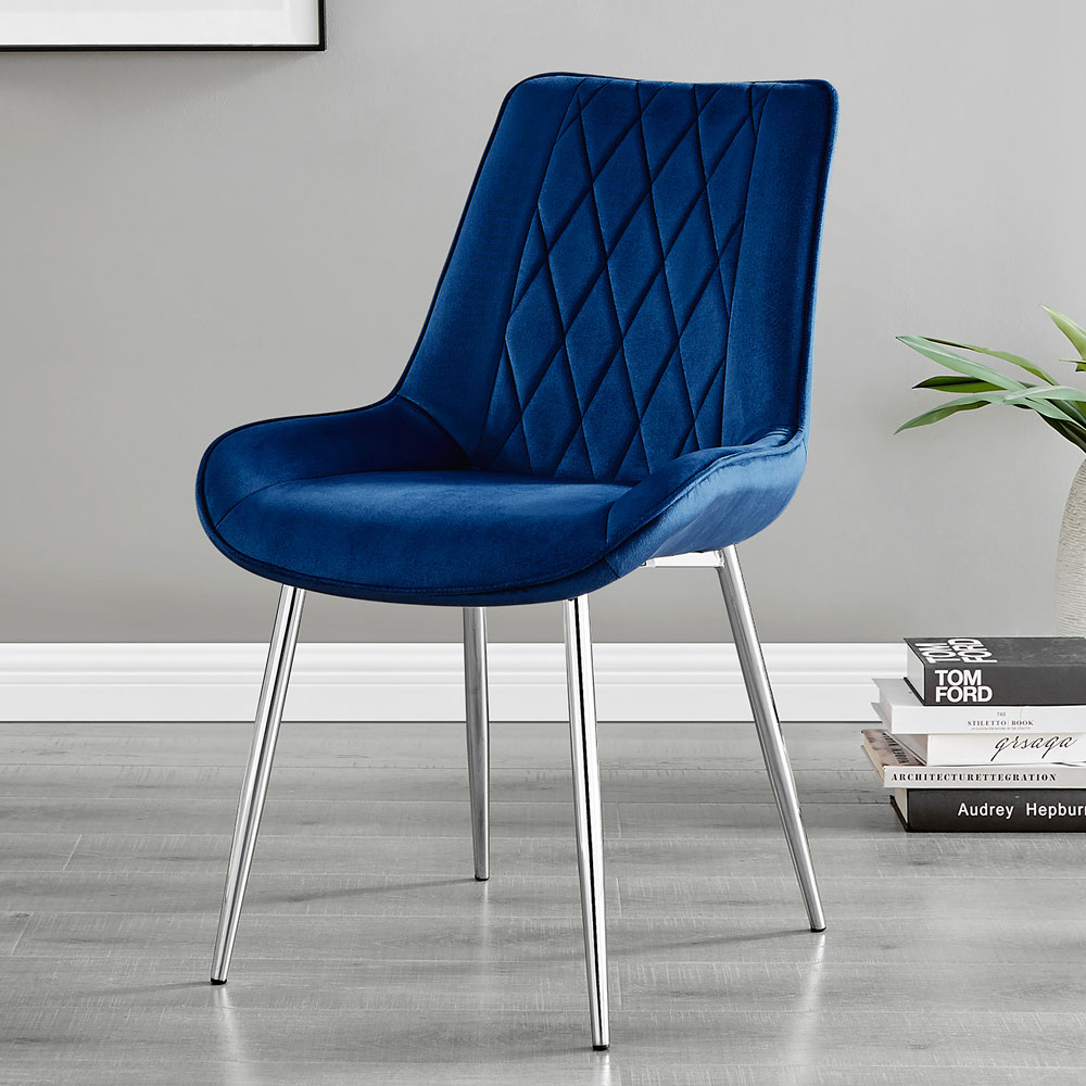 Furniturebox Elissa Cesano Marble Effect 2 Seater Round Dining Set White Navy and Chrome Image 3