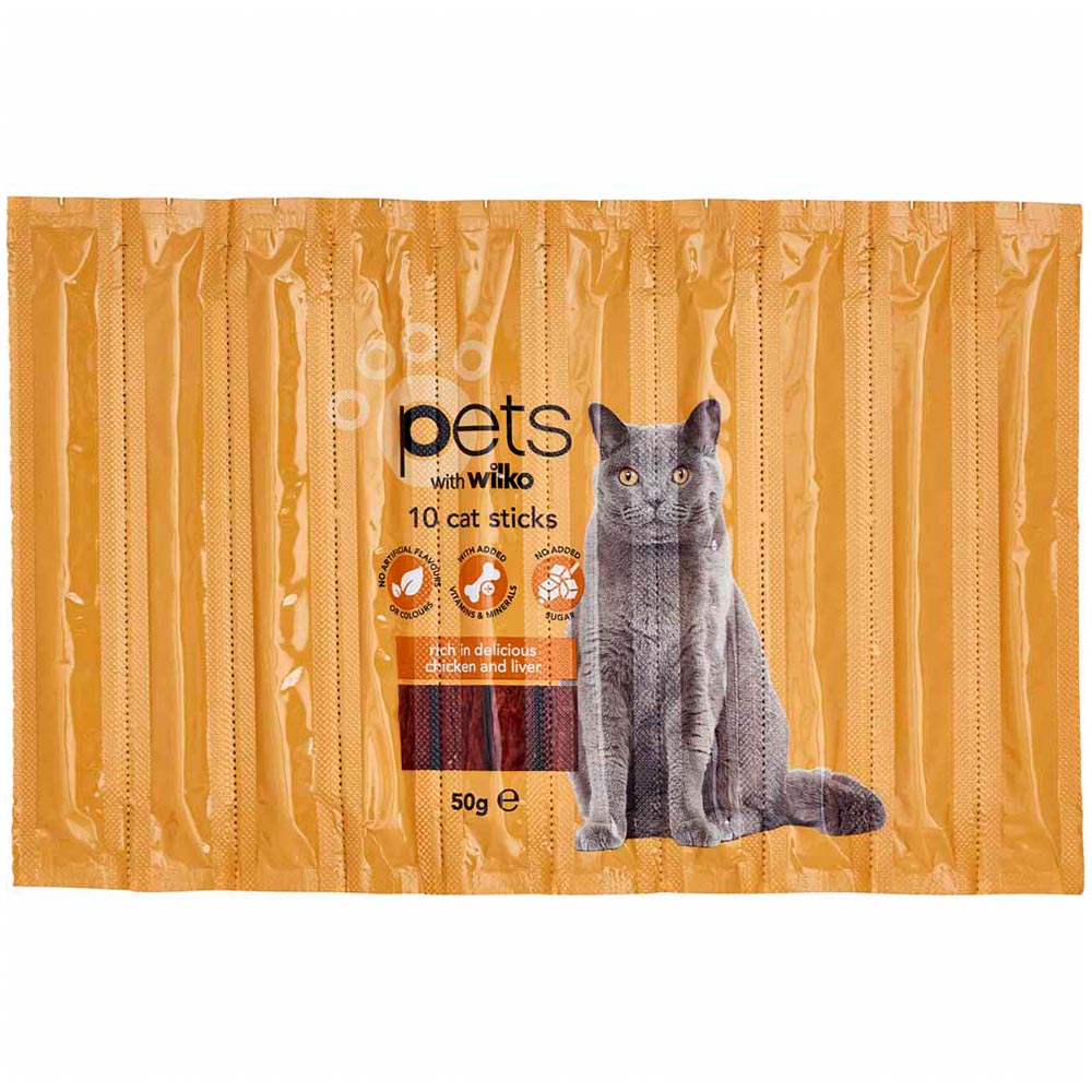 Wilko Chicken and Liver Cat Treat Sticks 10 x 5g Image 1