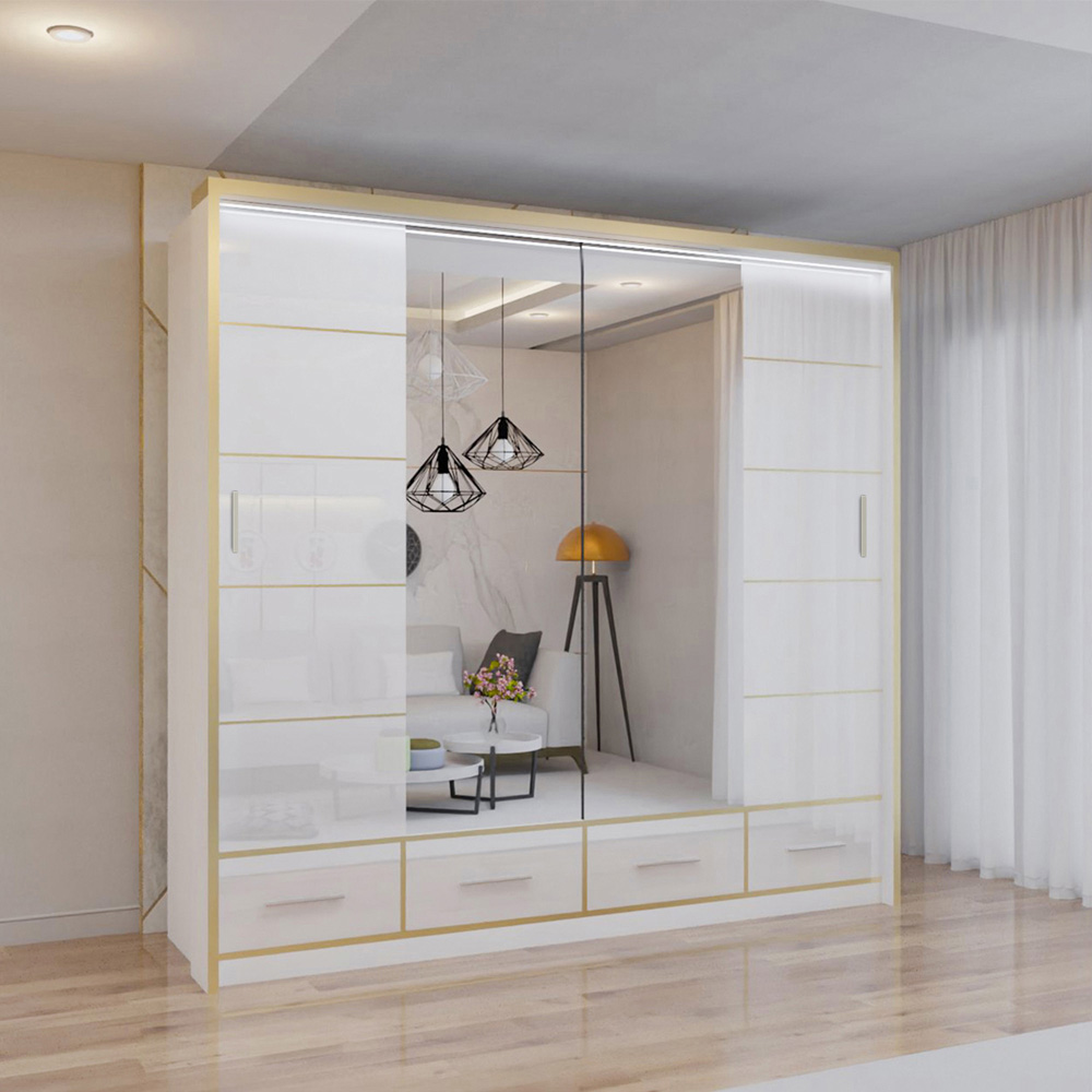 Sliding Wardrobes 4U 2 Sliding Door White Modern High Gloss Mirrored Wardrobe Image 3