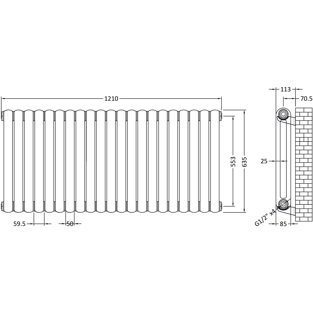 nuie Salvia High Gloss White Radiator 1223 x 635mm Image 3