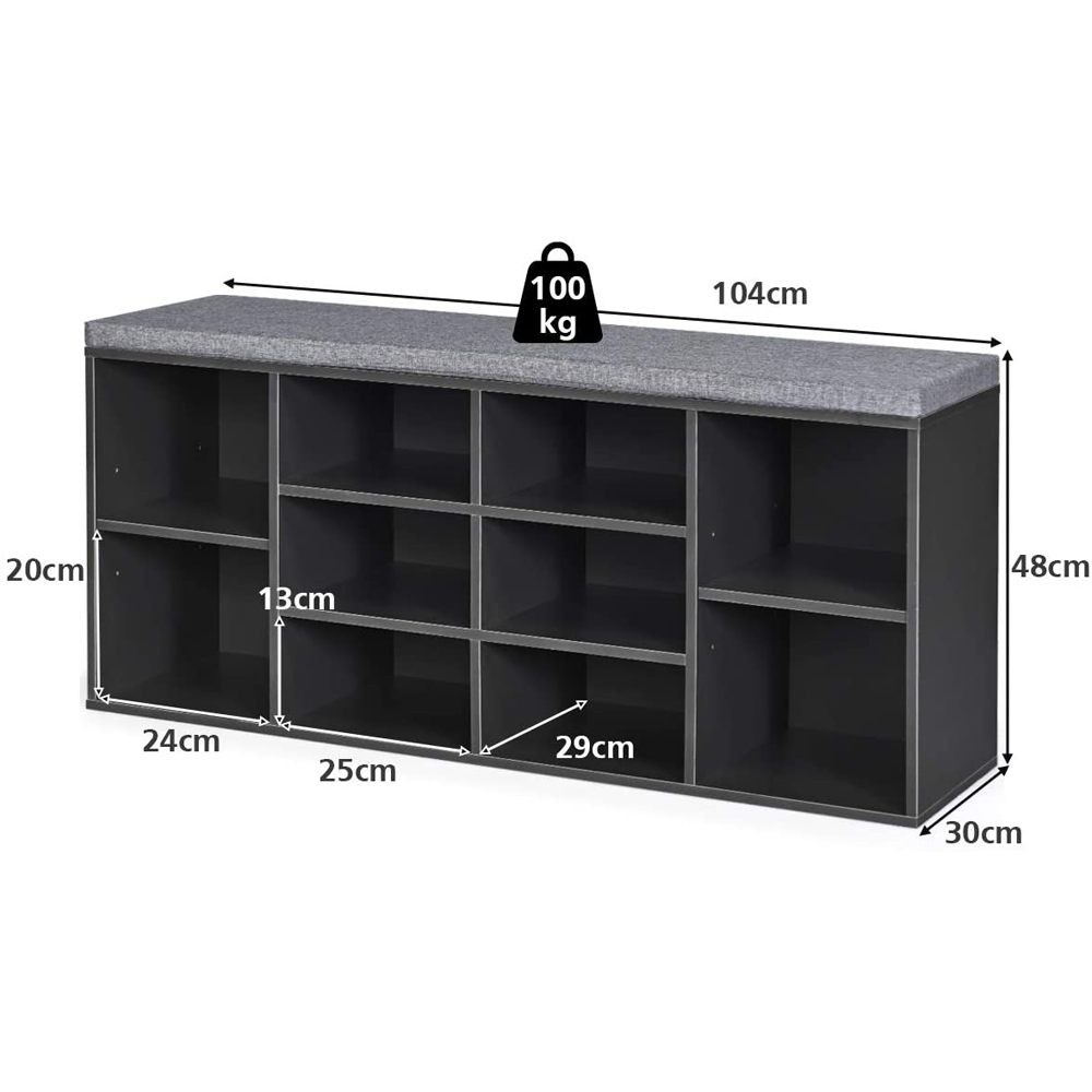 Costway 10 Cube Grey Shoe Storage Bench Image 9