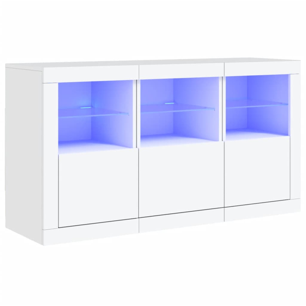 vidaXL 3 Door 6 Shelf White LED Sideboard Set of 3 Image 2