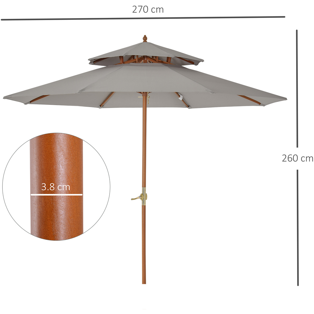 Outsunny Grey Double Tier Wooden Parasol 2.7m Image 7
