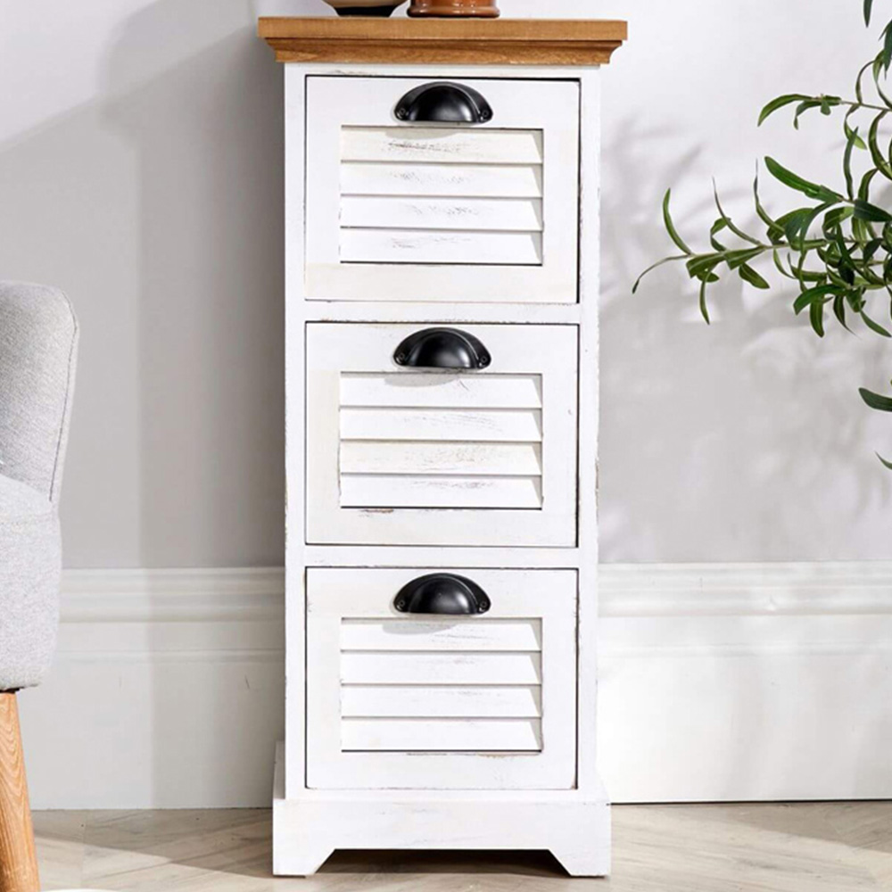 Home Source Ashington 3 Drawer White and Walnut Top Chest of Drawers Image 1